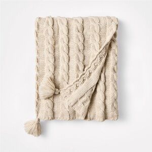 STUDIO MCGEE NWT knit tassel braided throw blanket -ivory